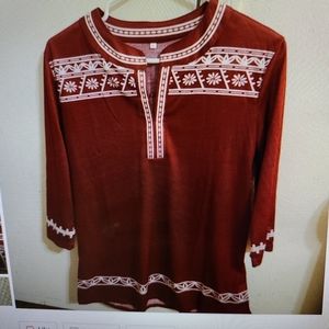 Merlot and white Tunic women's size L